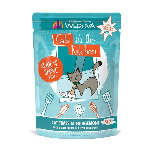 Weruva Cats in The Kitchen Slide N' Serve Grain-Free Natural Wet Pate Cat Food Pouches, Cat Times at Fridgemont, 3oz Pouch (Pack of 12)