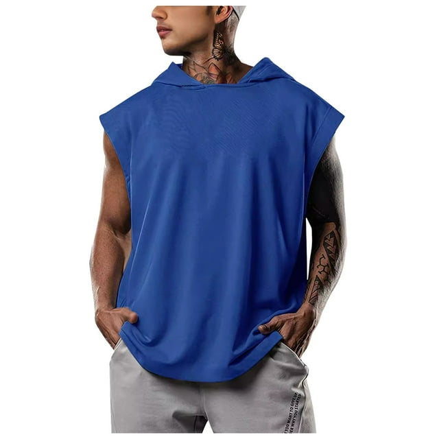 aidice Mens Workout Tank Tops Hooded Sleeveless T Shirts Pullover Casual Loose Summer Athletic Running Tees Solid Color