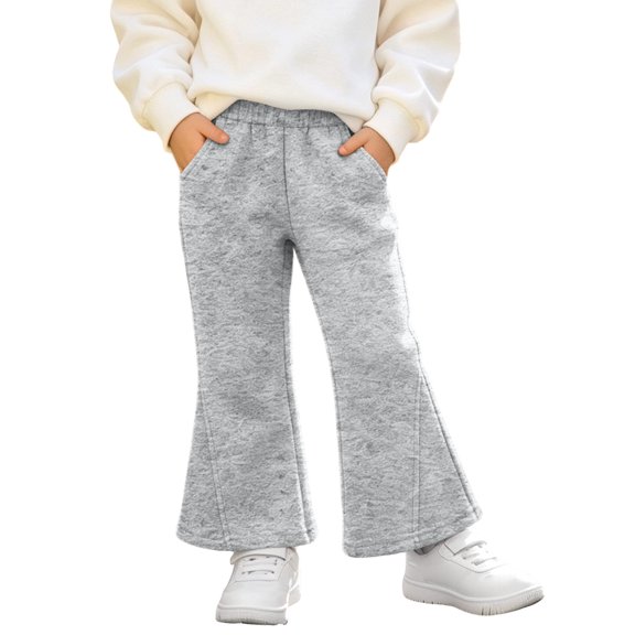Girls' Flare Sweatpants Elastic Waist Casual Wide Leg Lounge Pants with Side Pockets Athletic Dance Yoga Activewear Bottoms Soft Fall Winter School Play Clothes