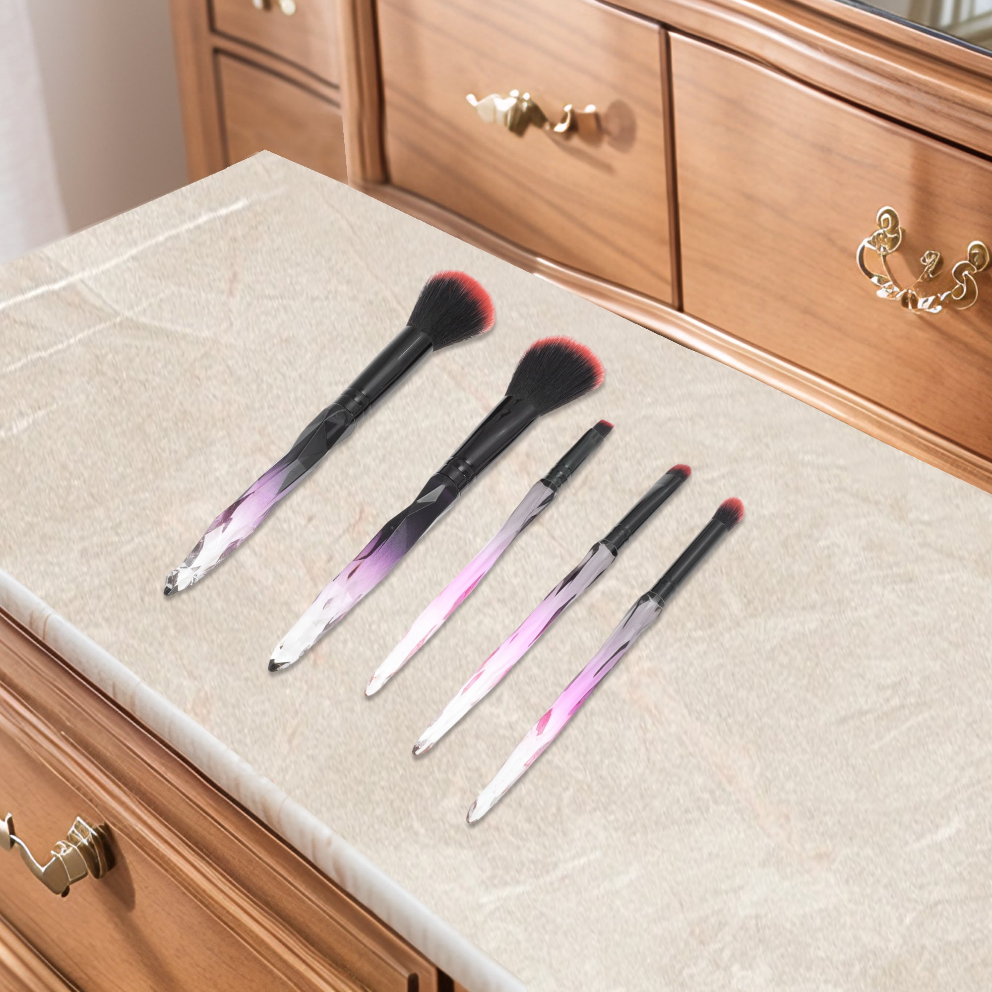 Unique Bargains 5 Pcs Durable Crystal Makeup Brush Set for Bathroom Black, Red