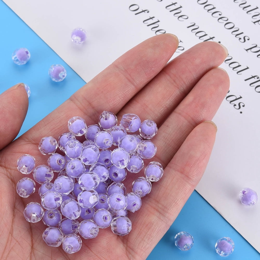 Transparent Acrylic Beads Bead in Bead Faceted Round Lilac 8x7.5mm Hole: 2mm 2000pcs/500g