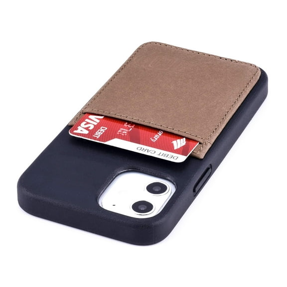 Dockem iPhone 12 mini BIO M2B Wallet Case; Friendly Materials, Built-in Metal Plate, 1 Card Slot, Black/Tan