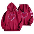thumbnail image 6 of Staron Women's Hoodie Hooded Long Sleeve Graphic Hearts Casual Crewneck Sweatshirt Loose Cute Pullover Hoodies Tops Wine XL, 6 of 6