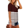thumbnail image 5 of Scyoekwg Short Sleeve Shirts for Women Crew Neck Pleated Fake Two Piece Blouses Top Loose Shirts Summer Striped Print Comfy Casual Trendy Tshirt Blouses (Brown,XXL), 5 of 7