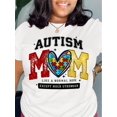 thumbnail image 1 of [Machine Washable Polyester T-Shirt] Autism Mom Graphic Tee for Women - Casual Crew Neck Short Sleeve T-Shirt, Breathable Polyester, Machine Washable, 1 of 6