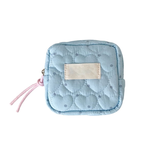Portable Mini Fabric Period Pouch Heart Dots Sanitary Napkin Storage Bag, 4.33x4.13x1.77 Inch Small Square Makeup Organizer Purse for Student University and Travel Daily Use