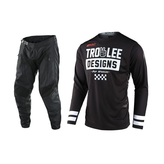 Troy Lee Designs 2022 Scout GP Jersey Pant Combo Peace & Wheelies Black (Jersey Large / Pant W36)