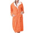 thumbnail image 2 of Kilaqueen Fleece Robe for Women Flannel Striped Midi Hooded Bathrobe Belted Soft Housecoat Plush Sleepwear Fall Winter Spa Robes, 2 of 3
