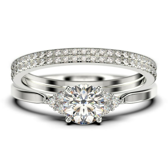 Dazzling Minimalist 2.25 Carat Round Cut, Affordable Diamond Moissanite Engagement Ring, Wedding Ring, Two Matching Band in 10k Solid White Gold, Gift For Her, Promise Ring