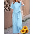 thumbnail image 2 of Women'S 2 Piece Set - Boat Neck Half Sleeve Top & Wide Leg Pants with Pockets, Casual for Work, Travel  Blue 4XL, 2 of 4