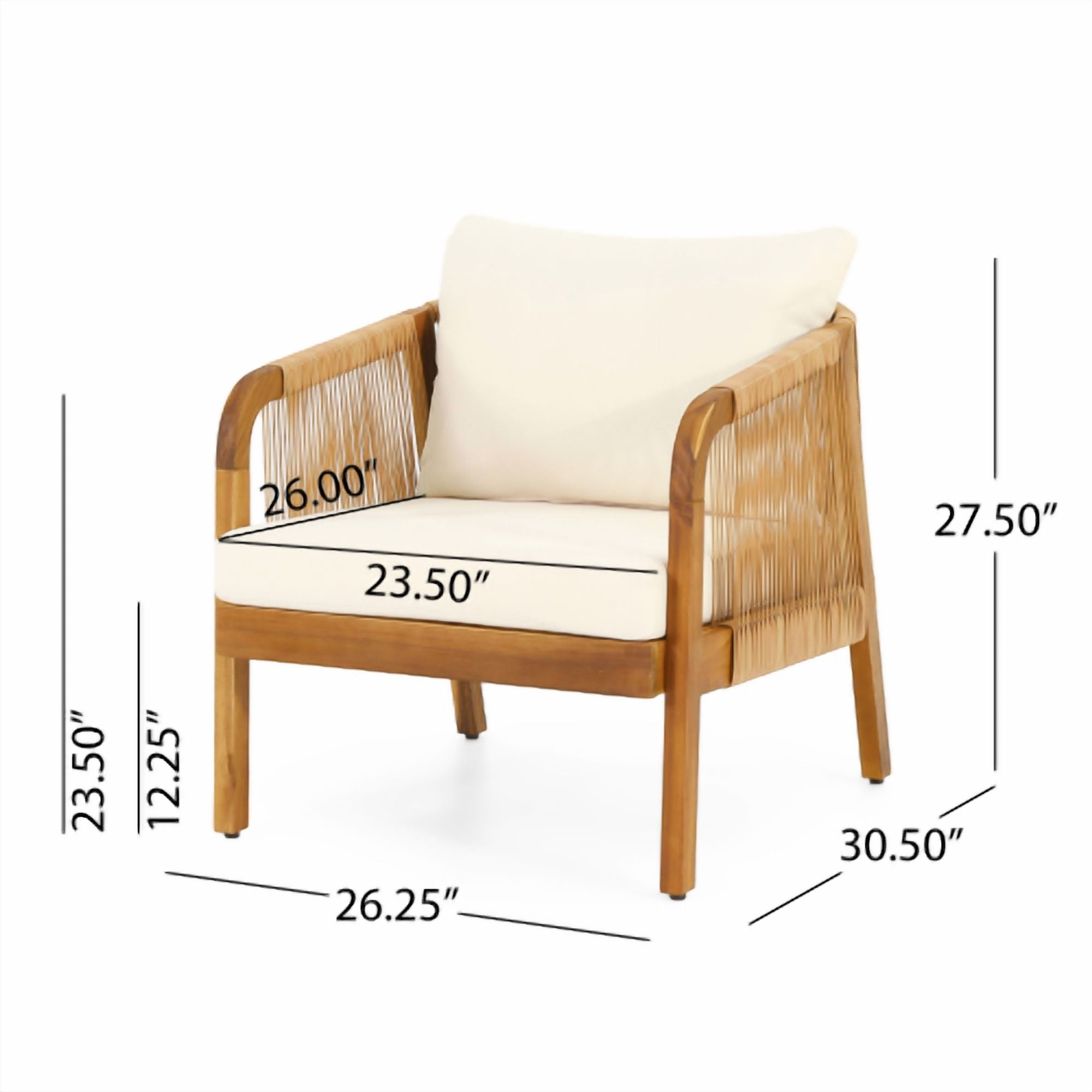 ACE-PATIO,4 PCS,EVELYN Outdoor Acacia Wood Four-seater Chat Set with Cushions,Including 2 Club Chairs,1 Loveseat & 1 Table,for Patio,Backyard,Porch,Garden,Poolside(Beige)