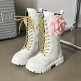 thumbnail image 2 of MUXiin Girls Lace Up Boots Mid Calf Combat Boots PU Leather Side Zipper Punk Goth Boot Kids Cute White Riding Boot, 2 of 9