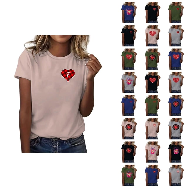 T-shirts de la Saint-Valentin pour Femmes 2026 Mode Manches Courtes Col Rond Cœur Graphique