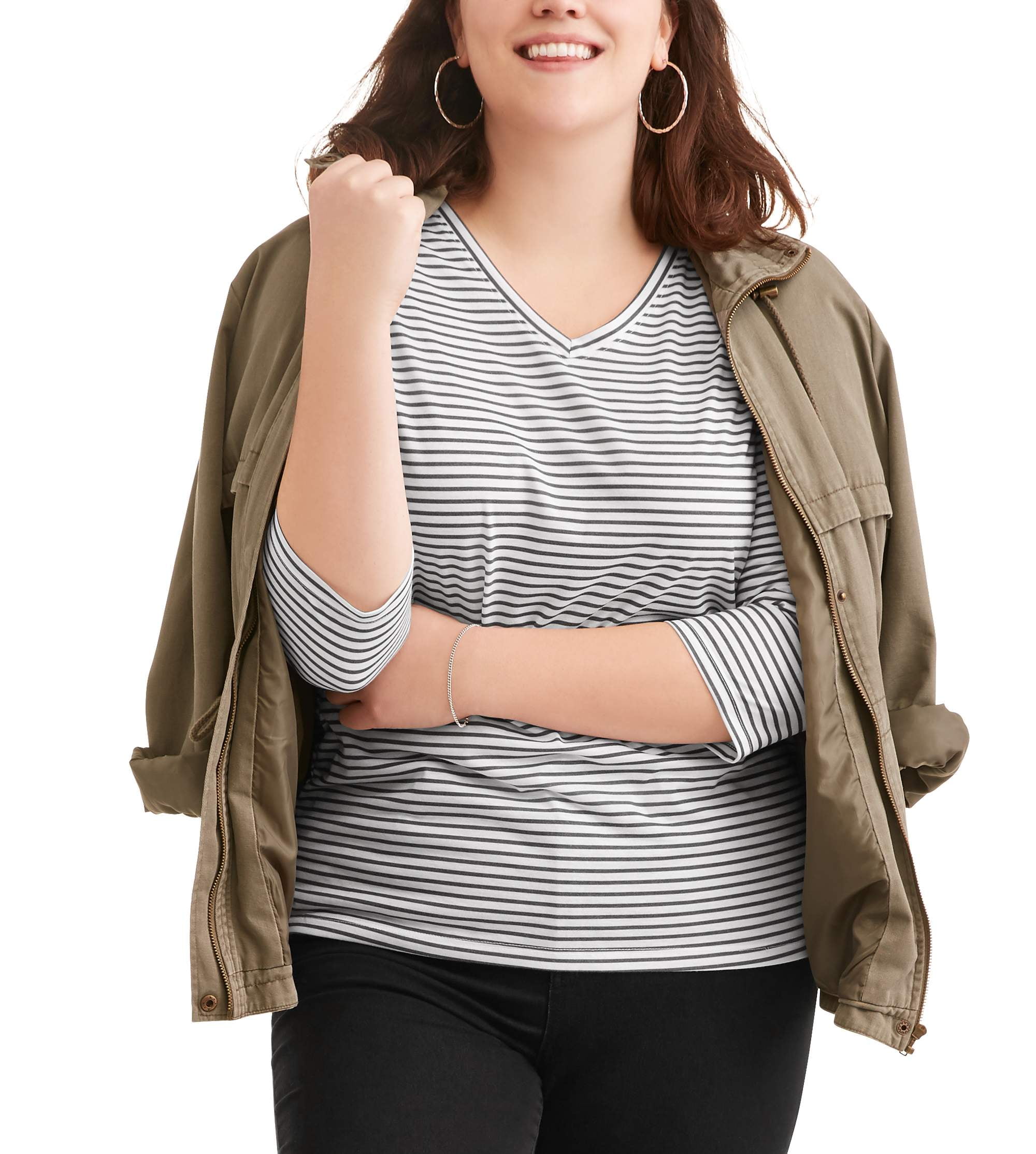 Download Generic - Women's Plus Size Easy 3/4 Sleeve V-Neck Side ...