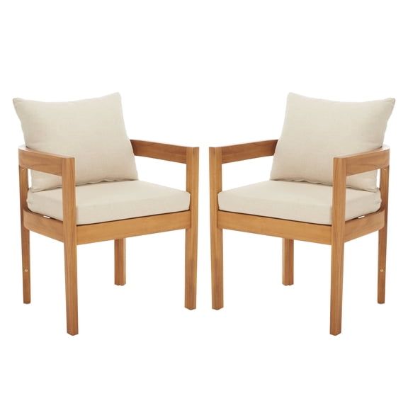 Safavieh Kento Wood Outdoor Dining Arm Chair - Set of 2, Natural/Taupe