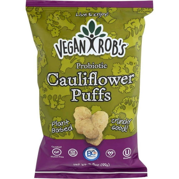 Vegan Robs Probiotic Cauliflower Puffs, 3.5 Ounce -- 12 per Case.