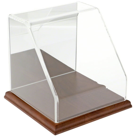 Plymor Clear Acrylic Slanted Front Display Case with Hardwood Base (Mirror Back), 6" x 6" x 6"