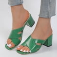 thumbnail image 2 of XIAQUJ Women Sandals Fashion Summer New Pattern Solid Color Open Toe Thick Heel Square Heel Non Slip Slip on Comfortable Shoes Sandals for Women 2024 Green 7, 2 of 8