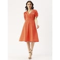 thumbnail image 6 of DressBerry Women’s Printed Poly Crepe Dress Collared V Neck Flared Short Puffed Sleeves Knee Length Regular Wear Light Weighted Casual Summer One Piece, 6 of 7