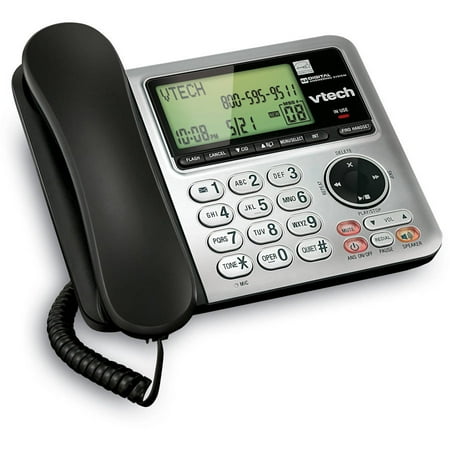 VTech CS6649 DECT 6.0 Expandable Corded/Cordless Phone with Answering System and Caller ID/Call Waiting, Silver/Black with 1 Handset