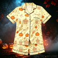 thumbnail image 2 of HAYIMI Kids Halloween Short Sleeve Button Lapel Blouse Tops And Shorts Girls Spring Autumn Pajama Set Casual Homewear, 14-15 Years, 2 of 3