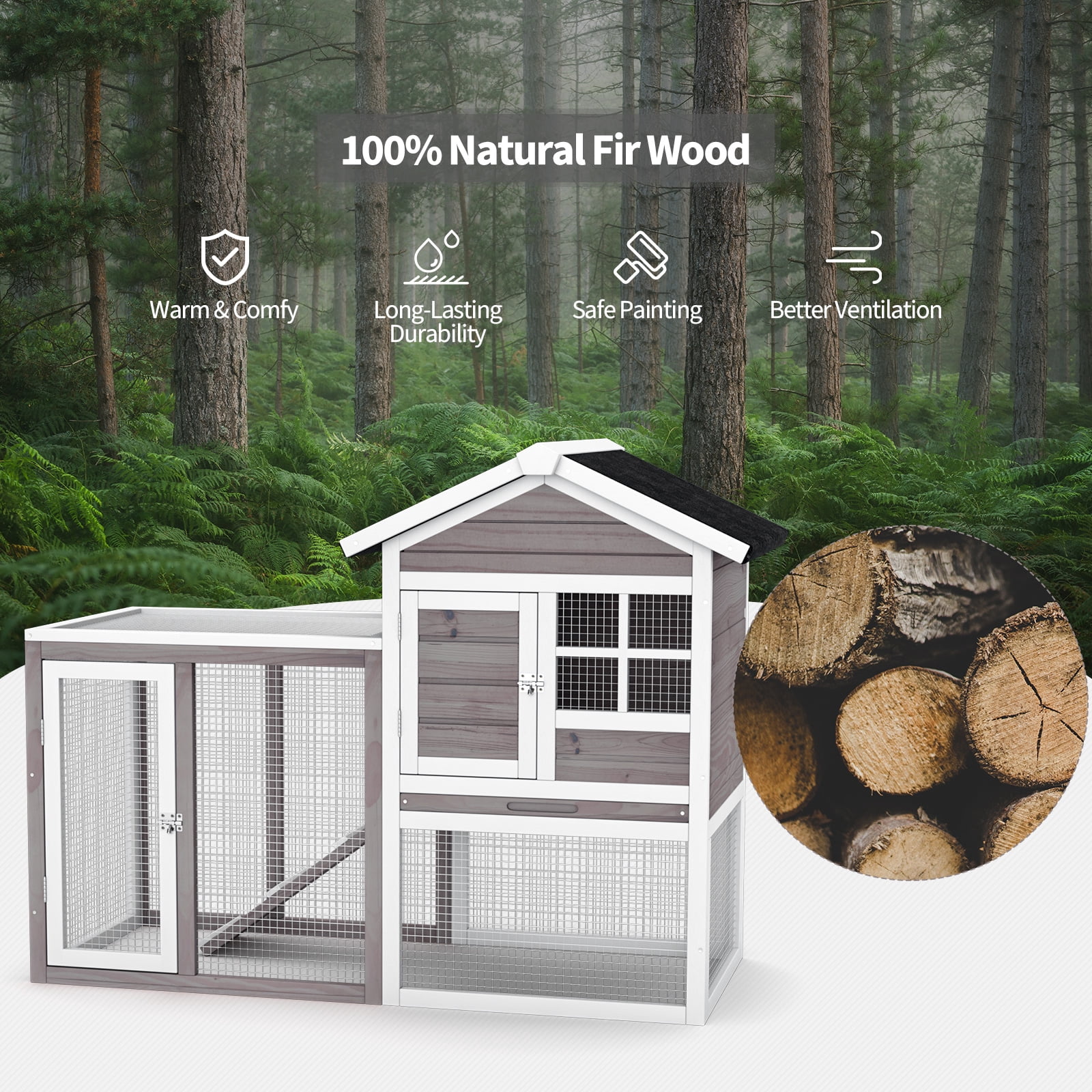 Infans Wooden Chicken Coop 2-Story Rabbit Hutch Indoor Outdoor Use