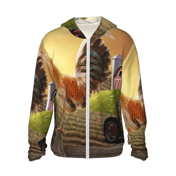 Balery Country Farm Morning Rooster Sudadera ligera de manga larga con capucha y protección solar UPF 50+ para hombre y mujer, ideal para pesca y running-3X-Large