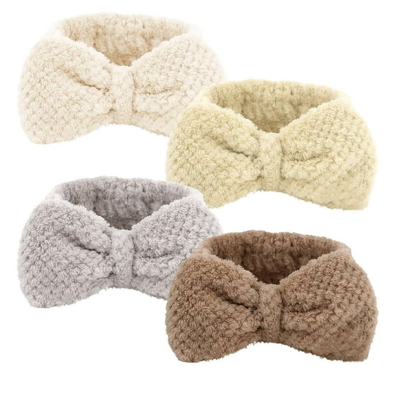 LinYooLi 4 Pack Spa Headbands for Washing Face, Skincare Headbands Make Up Headbands Microfiber Facial Headbands, Bow Hair Bands Face Wash Headbands for Women