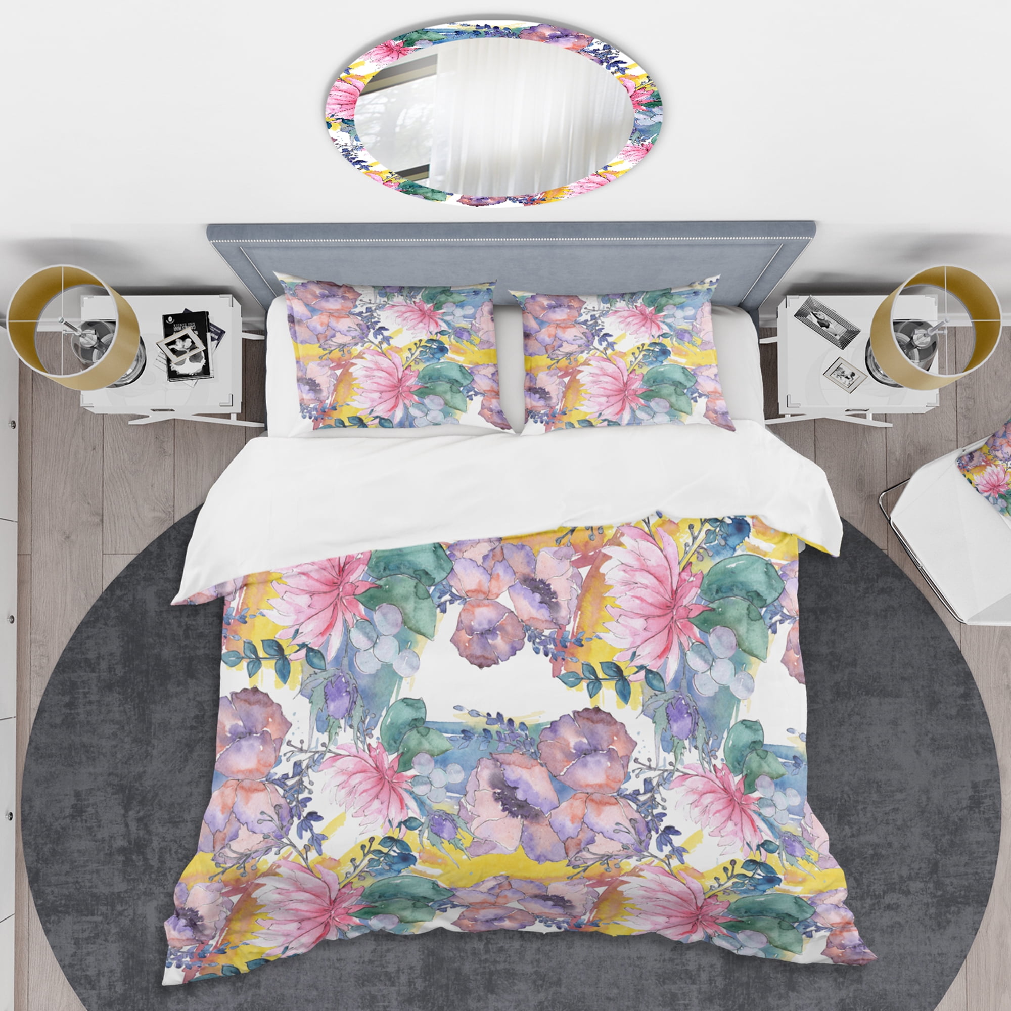 Designart 'Retro Floral Botanical V' Mid-Century Modern Duvet Cover Set