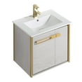 thumbnail image 2 of Fine Fixtures Oakville 24 in. W x 18 in. D x 33 in. H Wall Mounted Bathroom Vanity in Mild Grey Oak with White Ceramic Sink - Satin Brass hardware, 2 of 8