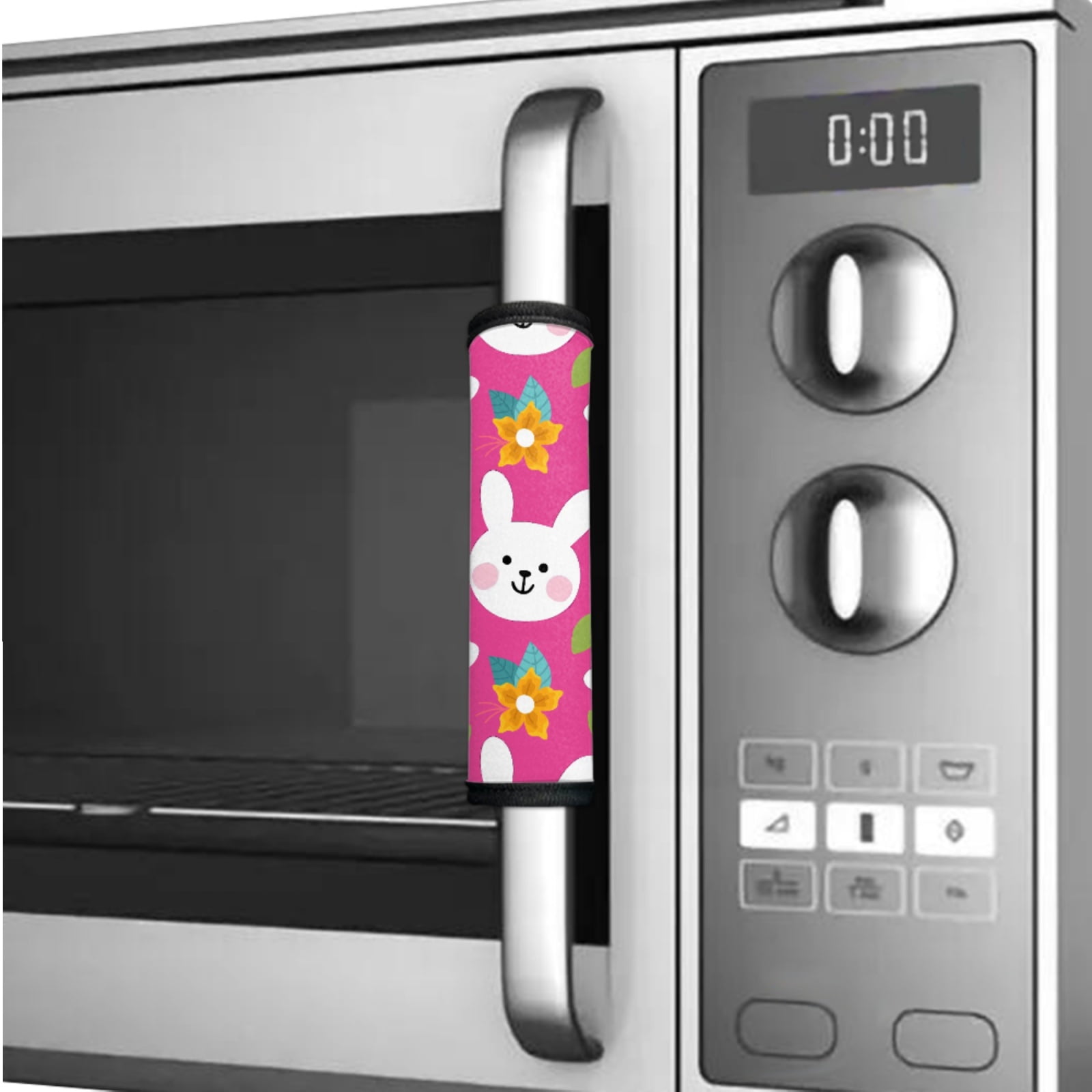 SEANATIVE 6 PCS Refrigerator Door Handle Covers Kitchen Appliances Handle Protector Washable Door Cloth Protector Keep Off Smudges, Stain, Wear and Tear, Cute Bunny Rabbit Flower Pink Easter