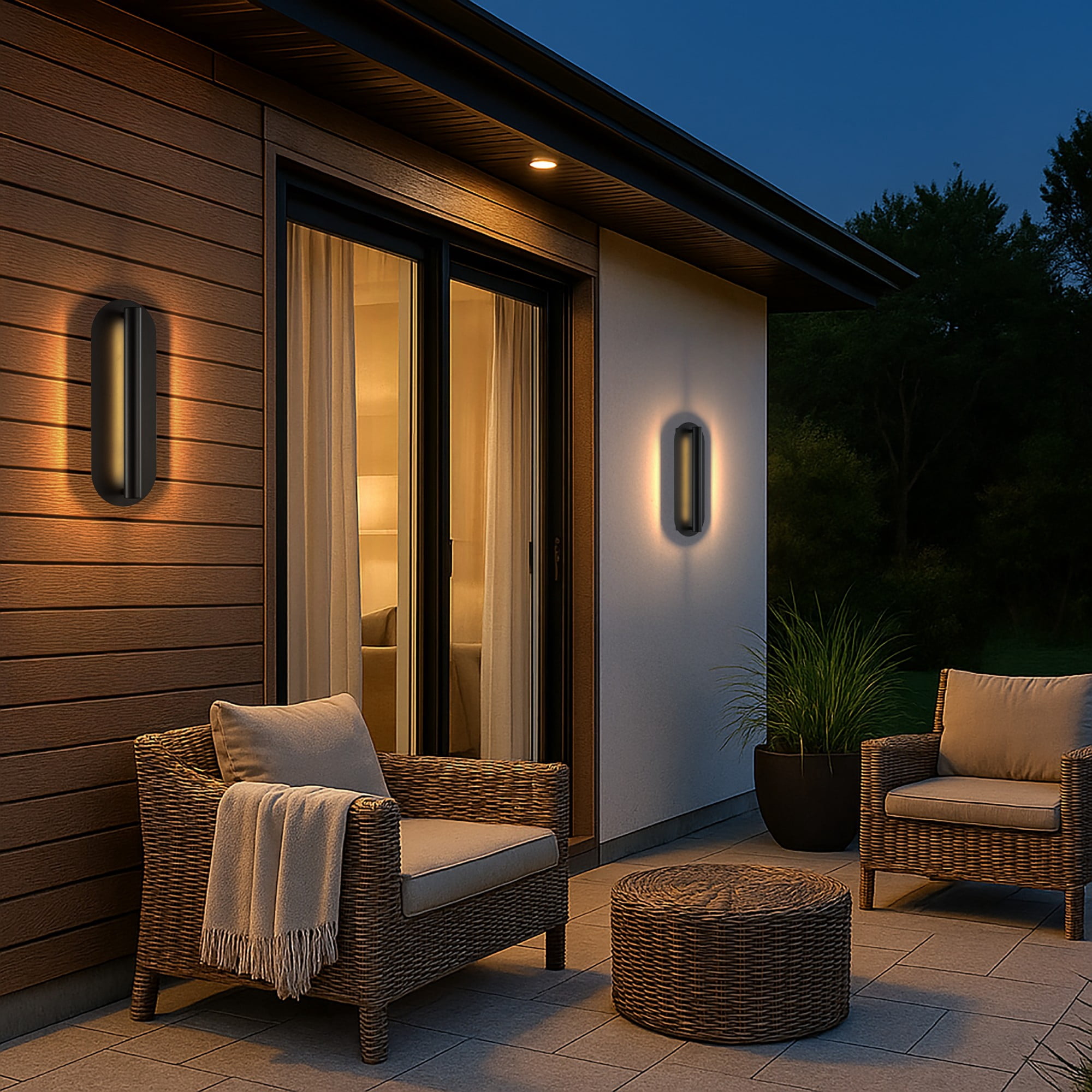 H19" Oval Matte Black 23W Integrated LED Wall Sconce with Acrylic Shade Modern Dusk to Dawn Outdoor Wall Light Waterproof Exterior Light Fixture for Porch  Patio