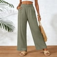 thumbnail image 2 of larppty Women Linen Pants Summer Wide Leg Pants Boho Elastic Waist Pant Flowy Beach Pant with Pockets（AG， M）, 2 of 8