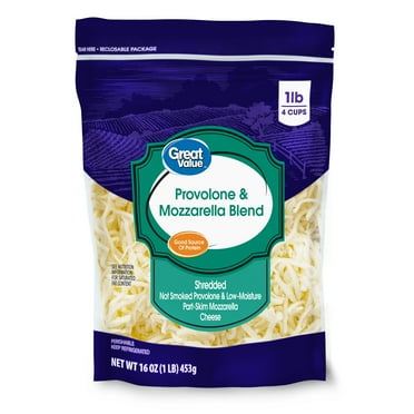 Great Value Finely Shredded Low-Moisture Part-Skim Mozzarella & Provolone Cheese, 16 oz Bag (Plastic Packaging)