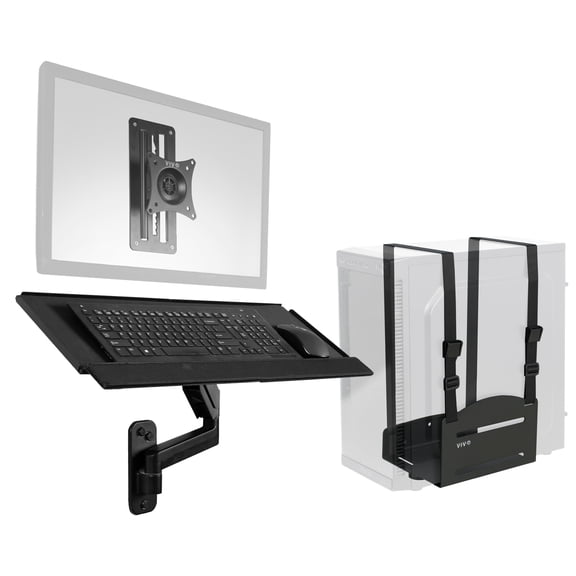 VIVO Sit-Stand Single Monitor Mount, Keyboard Tray, and PC Wall Mount Kit