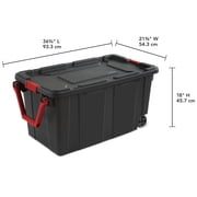 Sterilite Extra-Large Wheeled Industrial Storage Bin, 40 Gallon Durable Plastic Storage Tote with Latching Lid and Pull Handle, Black, 2 Pack