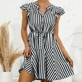 thumbnail image 2 of Henpk Summer Dresses for Women Striped T Shirt Dress Casual Midi Dress Short Sleeve Sundress with Pockets Fashion Summer Short Sleeve Stripe Print Casual Dress V-Neck Button Dress Black M, 2 of 9
