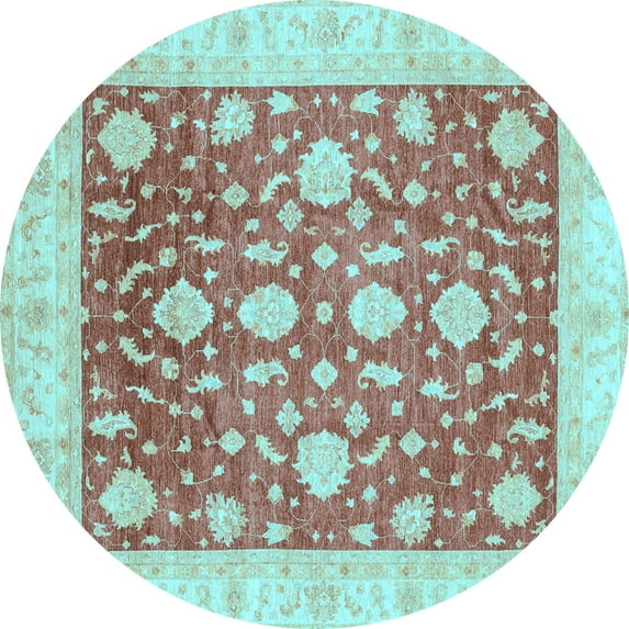 Ahgly Company Indoor Round Oriental Light Blue Traditional Area Rugs, 8' Round