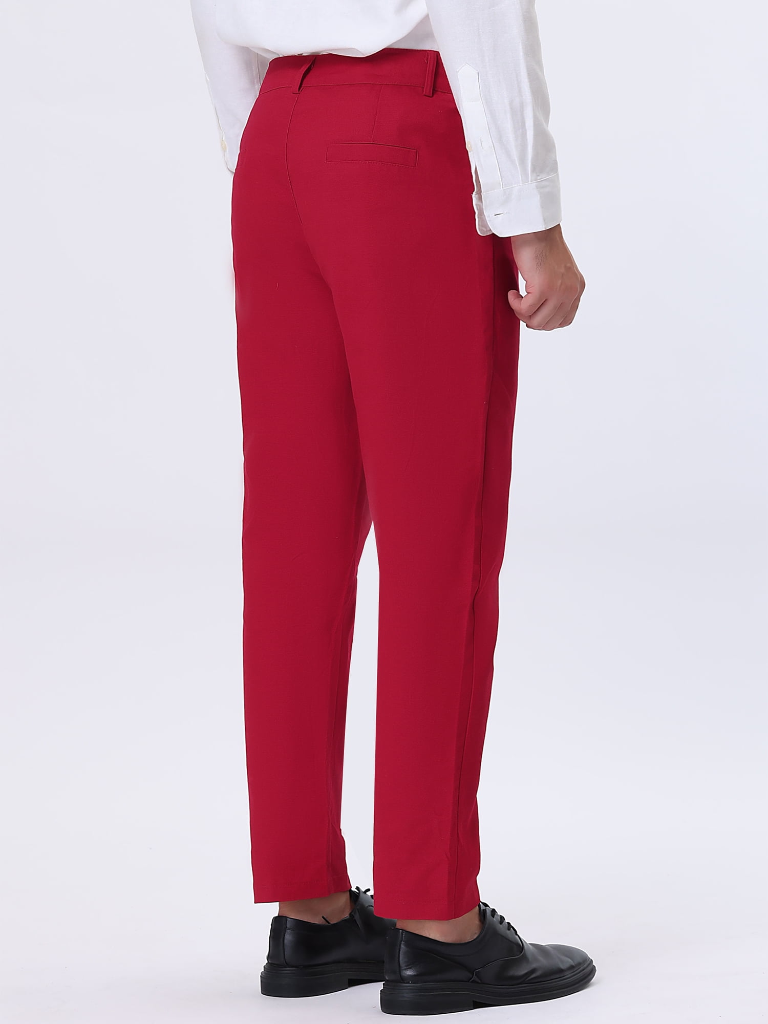 Unique Bargains Men's Solid Color Slacks Straight Fit Flat Front Chino Dress Pants 32 Red