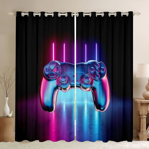 jejeloiu Cartoon Gamepad Black Out Curtains,Modern Video Games Curtains Pack of 2 (42x63 Each) For Console Gamer