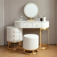 thumbnail image 2 of FUKAYI Luxury Makeup Vanity Desk Set with Lighted Mirror & Drawers Dressing Table with Stool, White, 2 of 7
