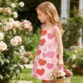 thumbnail image 2 of Vornjynx Girls Flare Dress Hearts Print Square Neck Adjustable Strap Daily Summer Cute Sundress Pink Size 1, 2 of 9