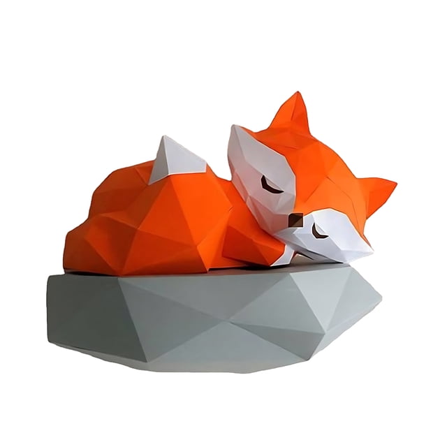 Seitruly Ligero y fácil de llevar, Papercraft, dibujos animados, cartón 3D, animales sentados, escultura de zorros, juguetes de papel cartulina zorro dormido