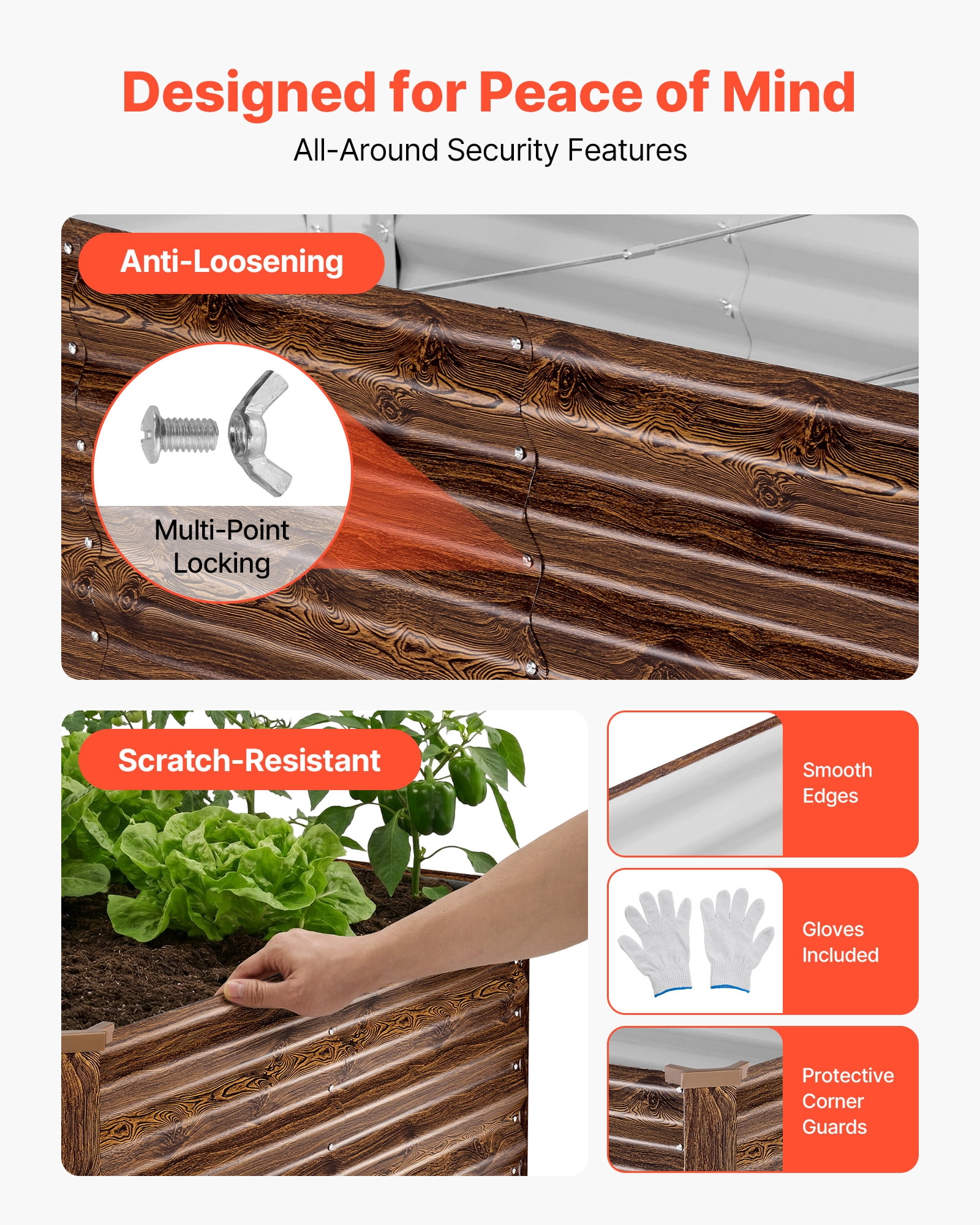 VEVOR Galvanized Raised Garden Bed, 8 x 4 x 2 ft, Rectangular Metal Planter Box Kit Outdoor, Bottomless Elevated Planting Box with Gloves, Alu-Zinc, for Growing Flowers Vegetables, Deep Wood Grain
