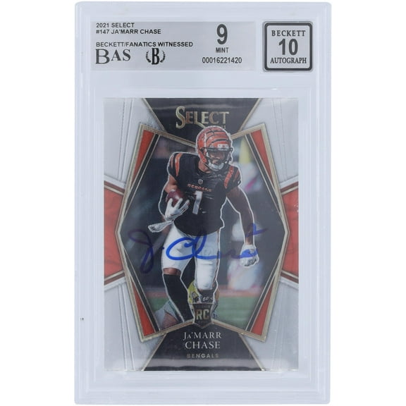 Ja'Marr Chase Cincinnati Bengals Autographed 2021 Panini Select #147 Beckett Fanatics Witnessed Authenticated 9/10 Rookie Card - Fanatics Authentic Certified