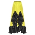 thumbnail image 3 of TiaoBug Women's Flamenco Dance Skirt Ruffled Irregular Hem Full Circle Swing Long Skirt for Tango Salsa Cha Cha Yellow M, 3 of 5