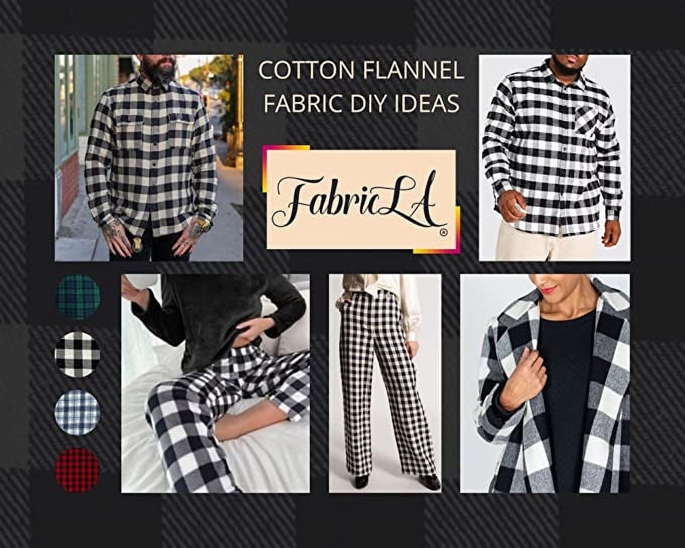 FabricLA Flannel Fabric by The Yard | 60" inches Wide Flannel Fabric | 100% Cotton Flannel Fabric for Baby Blanket, PJ, Shirt, Cloth Flannel Craft Fabric - Black & White Fabric 1 Yard Pre Cut