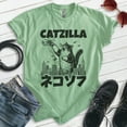 thumbnail image 2 of Catzilla Cute Cat T-shirt, Unisex Women's Men's Shirt, Funny Catzilla Cat Silly Kitty Gift, Heather Apple Green, Small, 2 of 6