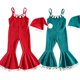 thumbnail image 2 of Conjunto de mono y gorro de elfo navideño verde con borlas y bolas de peluche para bebé, disfraz de Papá Noel rojo para niña, 2 of 4