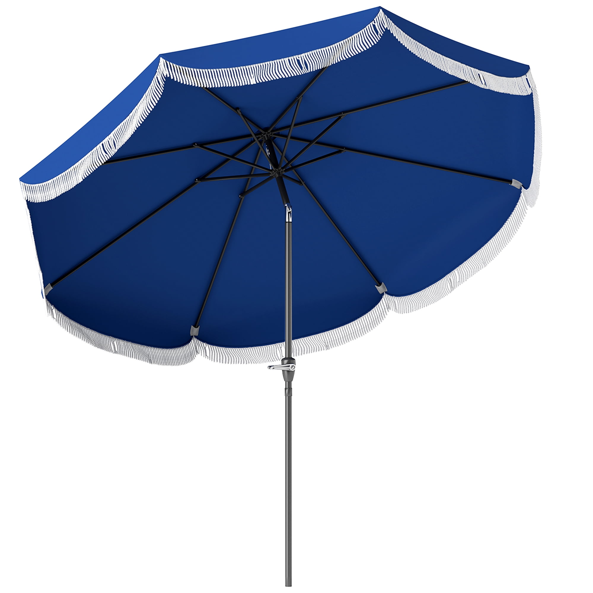 Outsunny 9FT Patio Umbrella, UPF 30+ Outdoor Market Umbrella, Vented Patio Table Umbrella with Crank, 8 Ribs, Push Button Tilt, Navy Blue